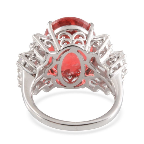 Padparadscha Colour Quartz (Ovl 9.00 Ct), White Topaz Ring in Platinum Overlay Sterling Silver 11.250 Ct.