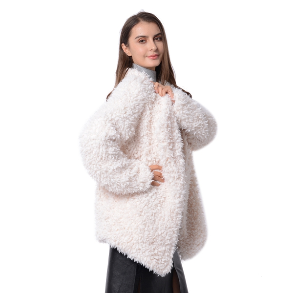 Faux Fur Long Sleeves Short Coat Size L - XL in Off White Colour