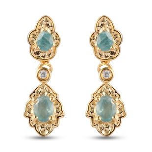 Grandidierite and Natural Cambodian Zircon Dangling Earrings (with Push Back) in 14K Gold Overlay St