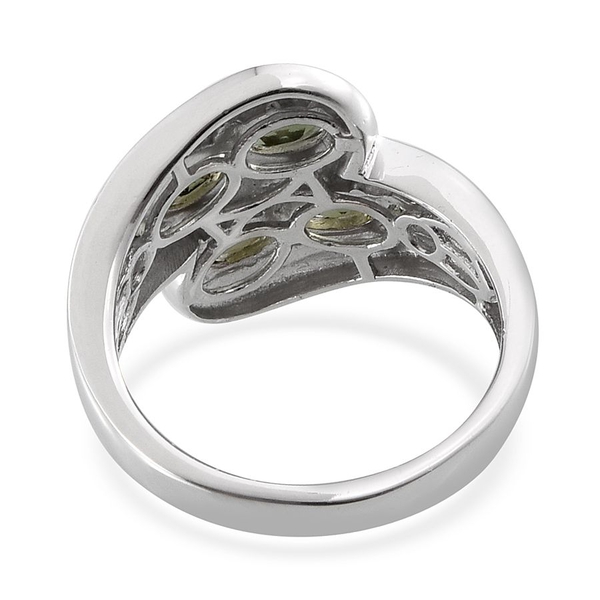 Bohemian Moldavite (Ovl), Diamond Crossover Ring in Platinum Overlay Sterling Silver 1.760 Ct.