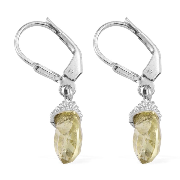 Natural Ouro Verde Quartz (Pear) Lever Back Earrings in Platinum Overlay Sterling Silver 4.500 Ct.