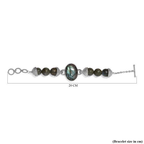 Labradorite Bracelet (Size - 7.5 with Extender) in Stainless Steel 20.60 Ct.