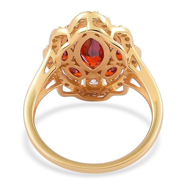 ELANZA AAA Simulated Garnet and Simulated White Diamond Ring in Yellow Gold Overlay Sterling Silver