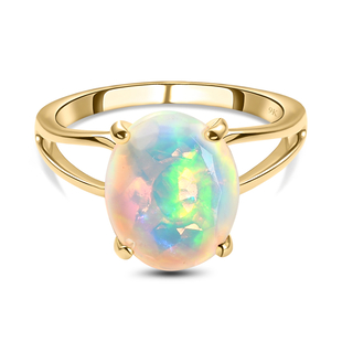 One Time Deal-9K Yellow Gold Premium Ethiopian Welo Opal Solitaire Ring 2.50 Ct.