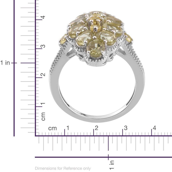 Natural Canary Apatite (Ovl) Cluster Ring in Platinum Overlay Sterling Silver 4.250 Ct.