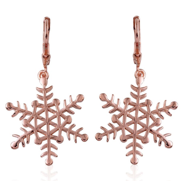 Rose Gold Overlay Sterling Silver Snowflake Lever Back Earrings, Silver wt 4.76 Gms.