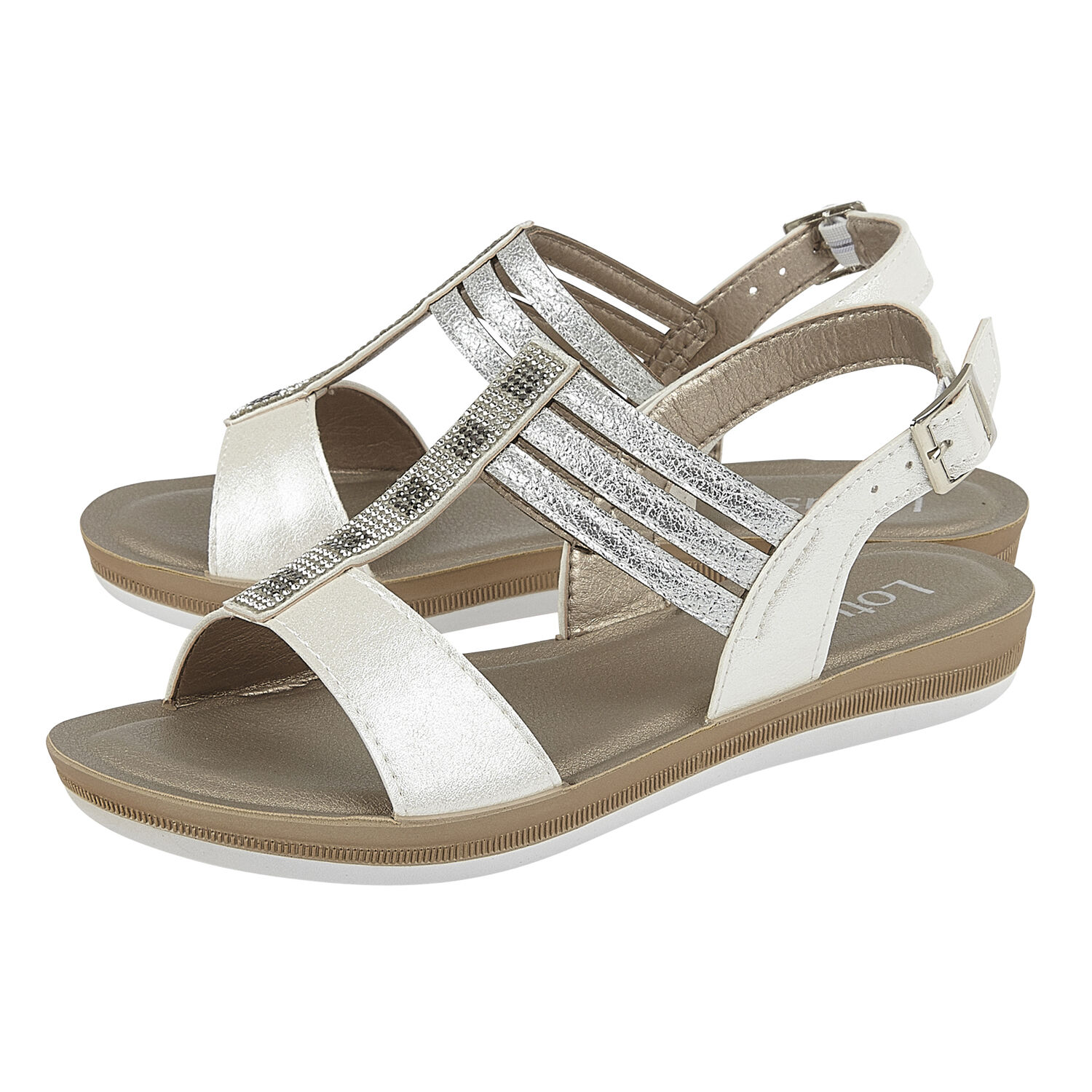 Lotus White Rome Sling-Back Sandals