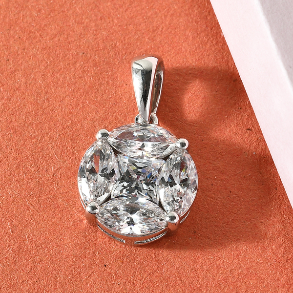 Lustro Stella Platinum Overlay Sterling Silver Pendant Made with Finest CZ 4.72 Ct.