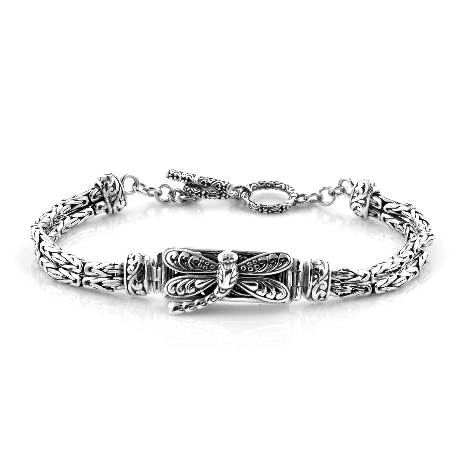 Royal Bali Oxidised Dragonfly Bracelet in Silver 23.44 Grams 7.5 Inch