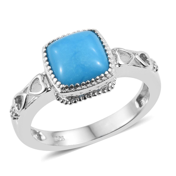 Arizona Sleeping Beauty Turquoise (Cush) Solitaire Ring in Platinum Overlay Sterling Silver 2.250 Ct