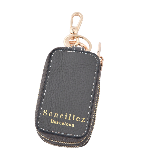 SENCILLEZ 100% Genuine Leather Snake Pattern Key Holder Chain with Detachable Lobster Clasp and Zipper Closure - Black