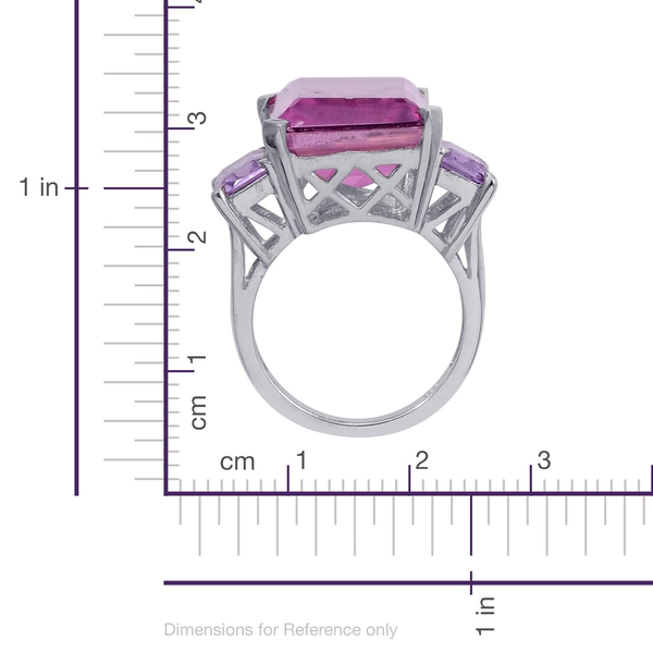 Kunzite Colour Quartz (Oct 14.75 Ct), Rose De France Amethyst Ring in Platinum Overlay Sterling Silver 16.500 Ct.