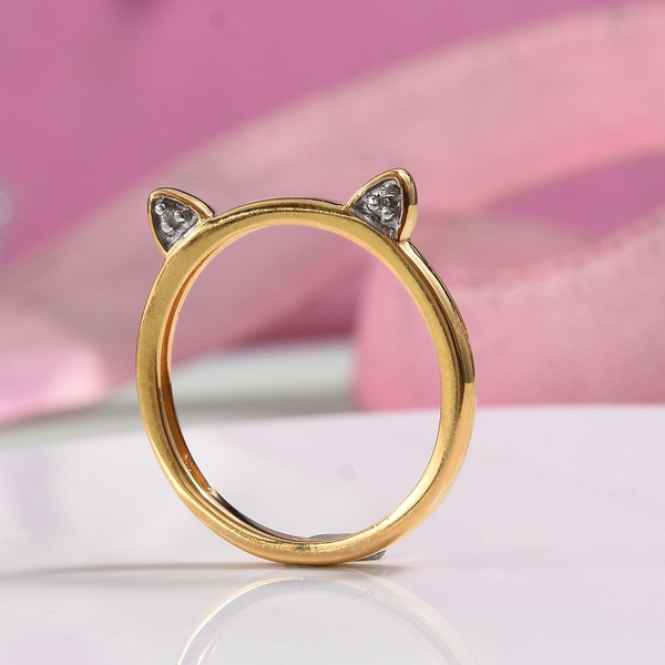 Diamond Cat Ear Ring in Gold Plated Silver
