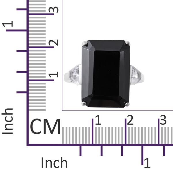 Boi Ploi Black Spinel (Oct 18x13 mm), White Topaz Ring in Rhodium Overlay Sterling Silver 20.470 Ct.