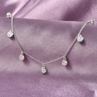 Lustro Stella Rhodium Overlay Sterling Silver Necklace (Size 18) Made with Finest CZ 4.25 Ct.