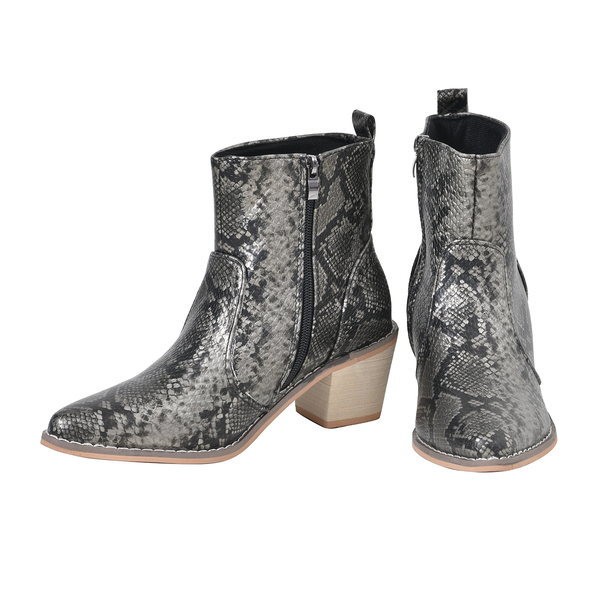 Snake Skin Pattern Winter Boots (Size 3) - Pewter