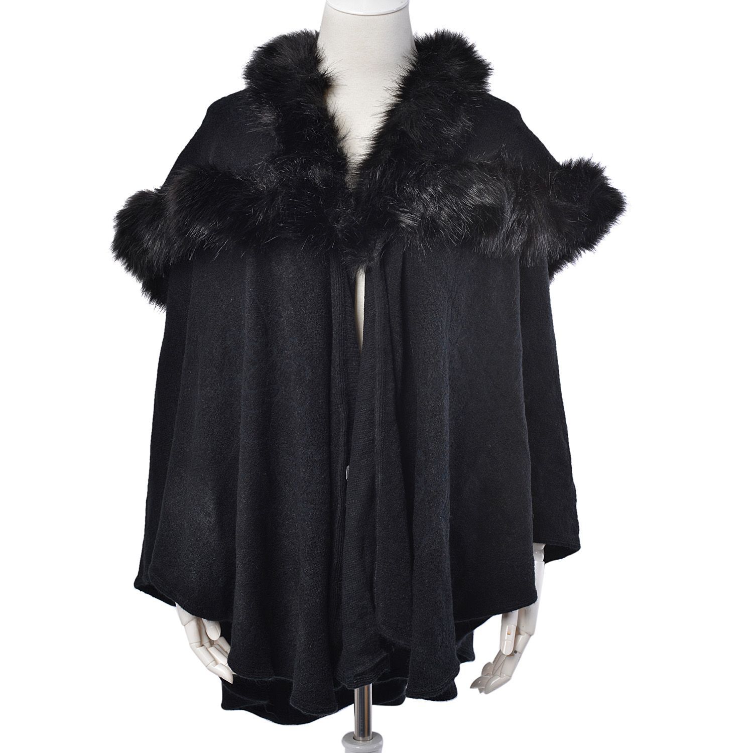 Black Colour Cape with Faux Fur Collar (Free Size)