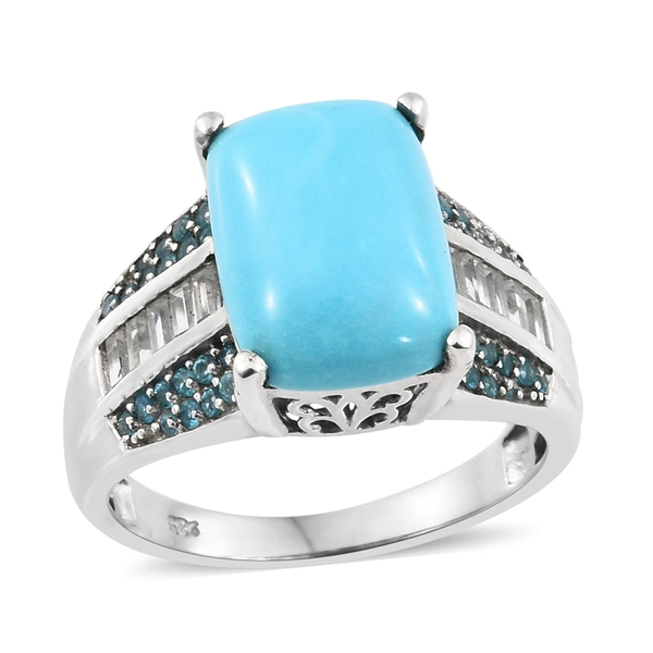 Sleeping Beauty Turquoise,?Apatite and Zircon Ring in Platinum Plated?Silver, 6.63 Ct