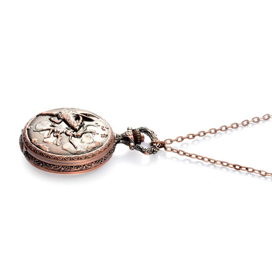 STRADA Japanese Movement Roman Number Dial ZODIAC Capricorn Pocket Watch with Chain (Size 32) in Rose Tone