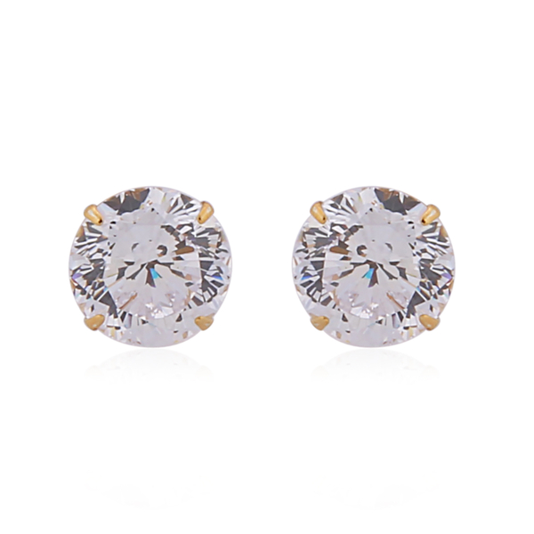 Set of 2 - ELANZA AAAA Special Radiant Cut Simulated Diamond Stud Earrings (with Push Back) in 14K Gold Overlay Sterling Silver