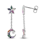 ELANZA Simulated Rainbow Sapphire Moon and Star Earrings (with Push Back) in Rhodium Overlay Sterling Silver