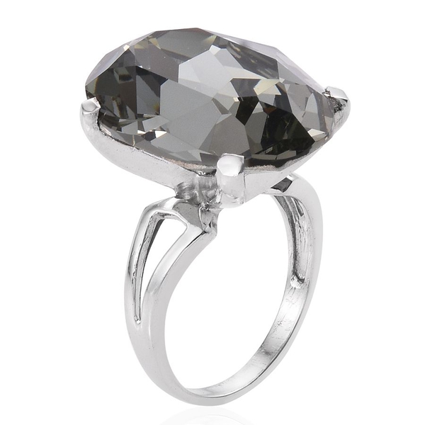 Lustro Stella  - Black Diamond Crystal (Ovl) Ring in ION Plated Platinum Bond