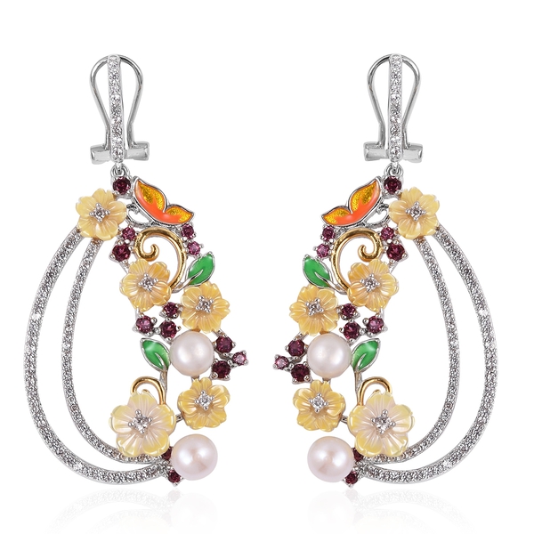 JARDIN COLLECTION -Yellow Mother of Pearl, Freshwater White Pearl, Rhodolite Garnet and Multi Gemsto