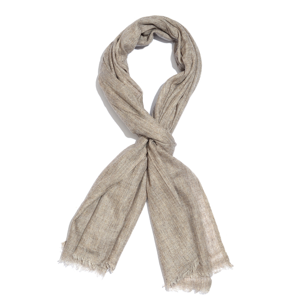 Cashmere and Merino Wool Blend Beige Colour Scarf with Fringes Size 200X65 Cm