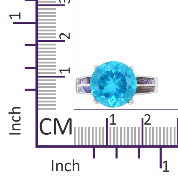 Royal Bali Collection Capri Blue Quartz (Rnd 6.76 Ct), Abalone Shell Ring in Sterling Silver 11.760 Ct.
