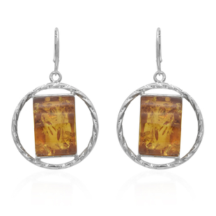 Natural Baltic Amber Lever Back Earrings in Sterling Silver, Silver wt 8.60 Gms