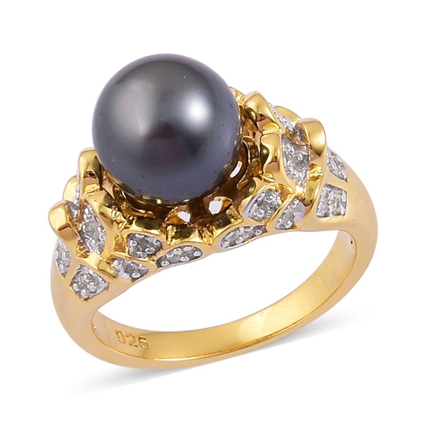 RareTahitian Pearl (Size10-11mm) and White Zircon Ring in Yellow Gold Overlay Sterling Silver