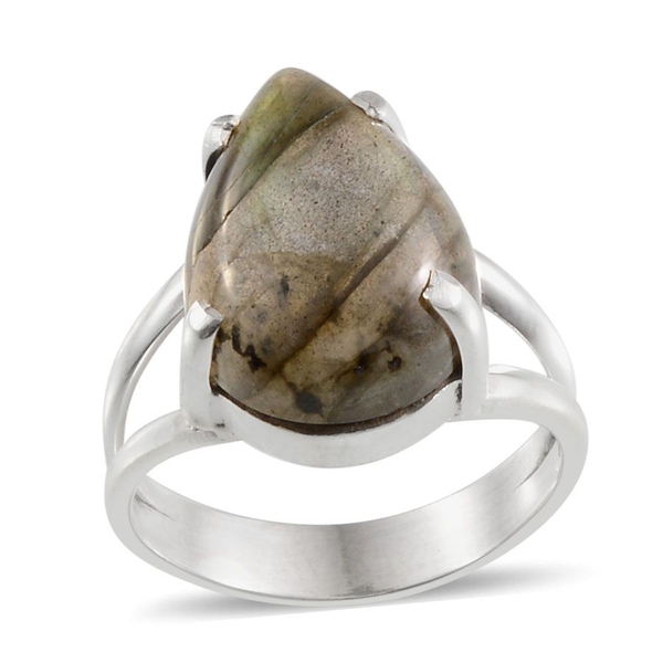 Labradorite (Pear) Solitaire Ring in Sterling Silver 8.990 Ct. Silver wt 3.69 Gms.