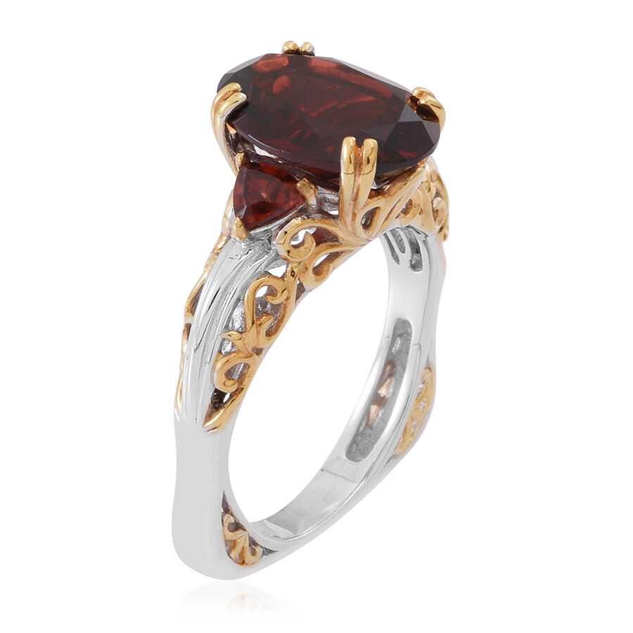 Limited Edition- Very Rare Size Mozambique Garnet (Ovl 6.40 Ct) Ring in Rhodium Plated and Yellow Gold Overlay Sterling Silver 7.000 Ct. Silver wt 5.40 Gms.