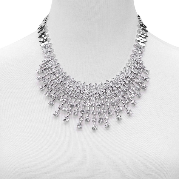 White Austrian Crystal Waterfall Necklace (Size 18) in Silver Tone