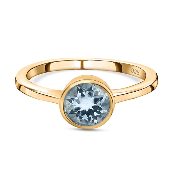 Aquamarine Solitaire Ring in 18K Vermeil Yellow Gold Plated Sterling Silver 0.77 Ct