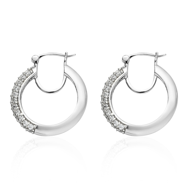 Lustro Stella Platinum Overlay Sterling Silver J Hoop Half Hoop Earrings with Clasp Made with Finest CZ 3.59 Ct, Silver Wt 6.60 Gms
