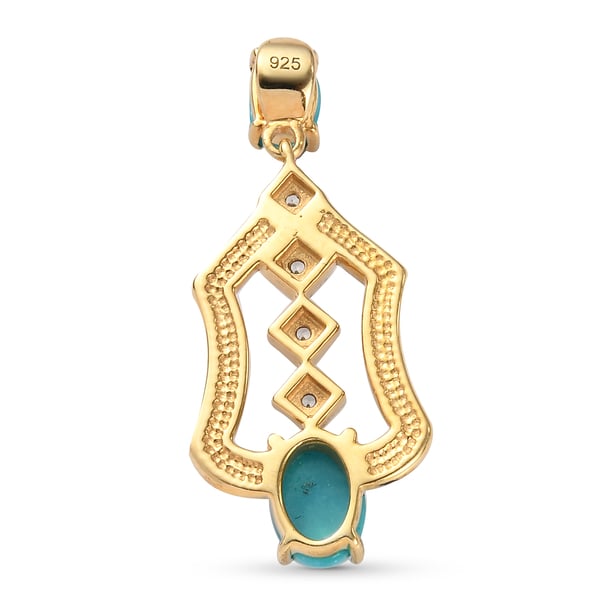 Arizona Sleeping Beauty Turquoise and Natural Cambodian Zircon Enamelled Pendant in Yellow Gold Overlay Sterling Silver 1.44 Ct.