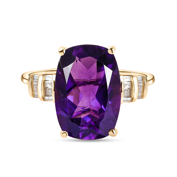 9K Yellow Gold AAA Amethyst and Diamond Ring 6.16 Ct.