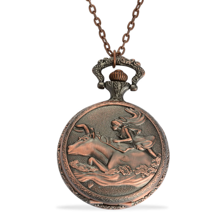 STRADA Japanese Movement Roman Number Dial ZODIAC Taurus Pocket Watch with Chain (Size 32) in Rose T