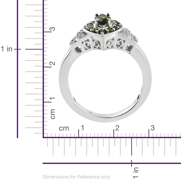 Chrome Diopside (Mrq), Natural Cambodian Zircon Ring in Platinum Overlay Sterling Silver 1.000 Ct.