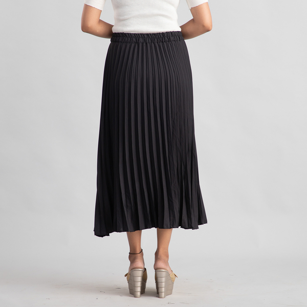 Women Umbrella Flare Pleated Elasticated Skirt (Size:M, 12-14) - Jet Black