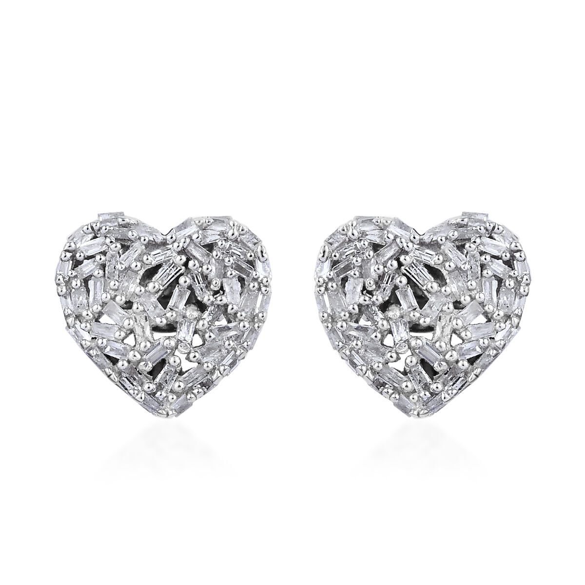 GP 0.54 Ct Diamond and Kanchanaburi Blue Sapphire Heart Stud Earrings in Platinum Plated Silver