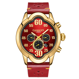 Gamages Of London Oval Exhibition Automatic Movement Cherry Dial Water Resistant Watch with Cherry Leather Strap
