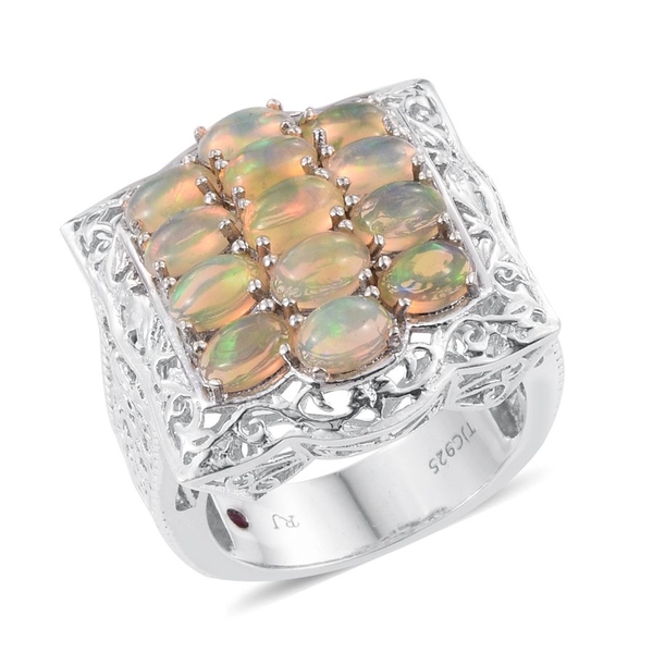 Royal Jaipur Ethiopian Welo Opal (Ovl), Ruby Ring in Platinum Overlay Sterling Silver 4.020 Ct.