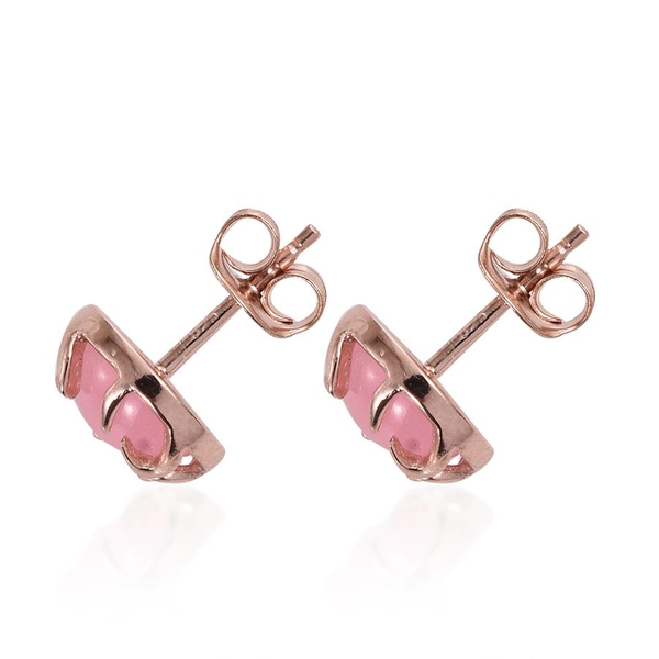 Pink Jade (Rnd) Stud Earrings (with Push Back) in Rose Gold Overlay Sterling Silver 5.000 Ct.