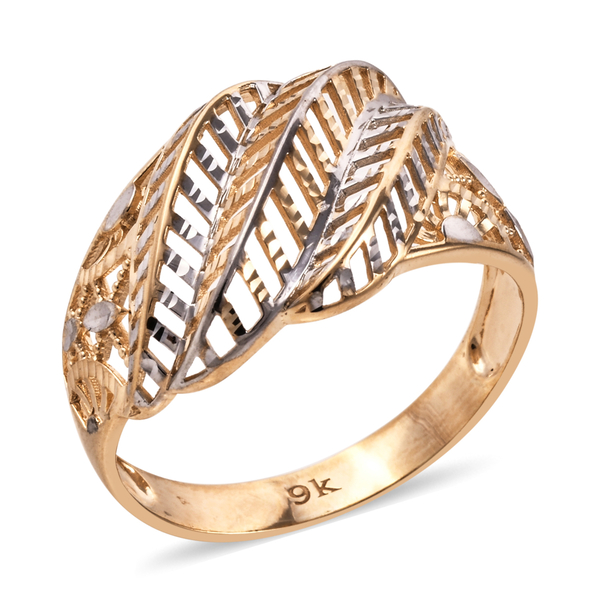 Royal Bali Diamond Cut Leaf Ring in 9K Yellow and White Gold 2.61 Grams
