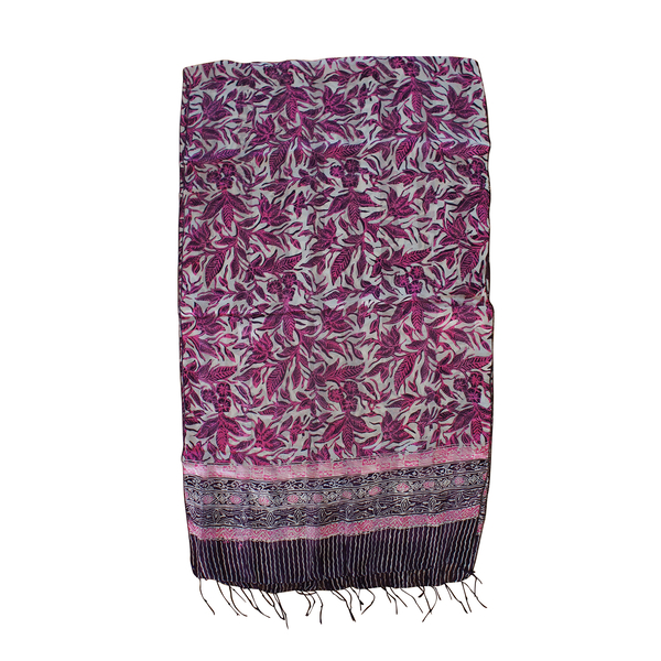 Leaf Pattern Purple and Multi Colour 100% Silk Scarf (Size 150x45 Cm)