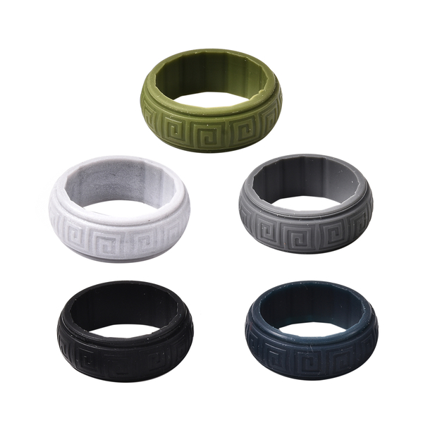 MP Set of 5 -  Silver, Dark Grey, Dark Blue, Black and Olive Colour Band Rings (Size V)