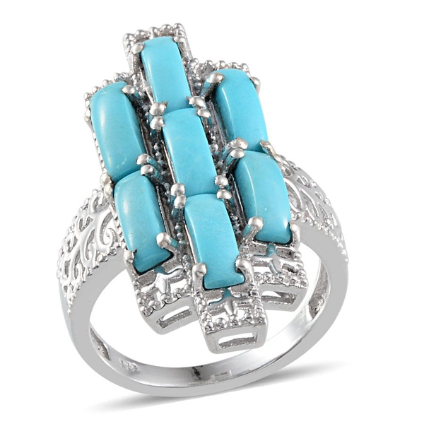 Arizona Sleeping Beauty Turquoise (Bgt) 7 Stone Ring in Platinum Overlay Sterling Silver 4.500 Ct.