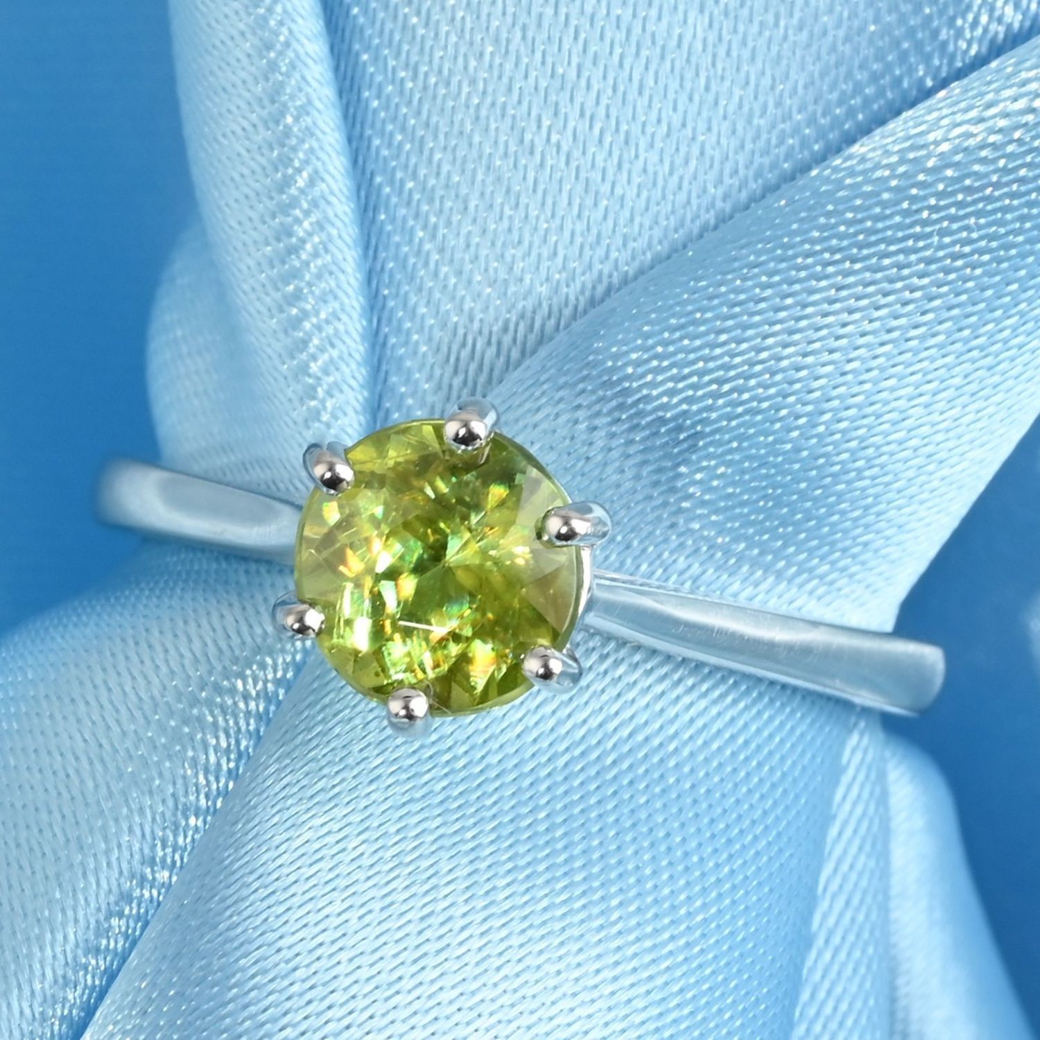 Certified and Appraised RHAPSODY 950 Platinum AAAA Sava Sphene Ring 1.50 Ct, Platinum Wt. 4.50 Gms